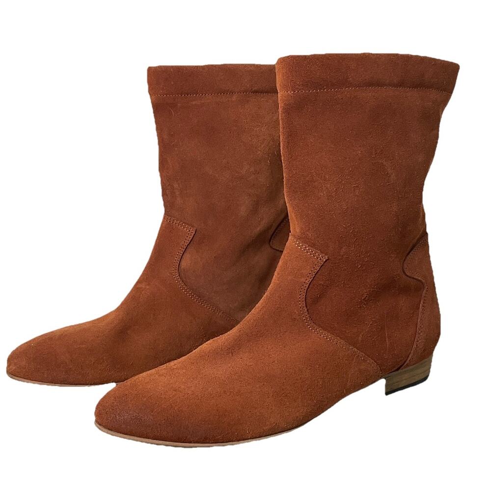 Free People Ashville Slouchy Suede Leather Rust Boho Ankle Boots Sz 38 / 7.5